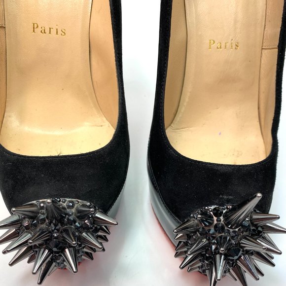Christian Louboutin Asteroid 140 Black Patent Suede Heels 38 - Picture 4 of 15
